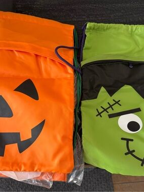 Thirty-One Halloween Pumpkin (2) & Frankenstein (1) Cinch Sack Bags (no names)